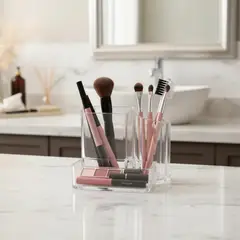 GENERICO - Organizador de Maquillaje Acrílico con Soporte para Brochas