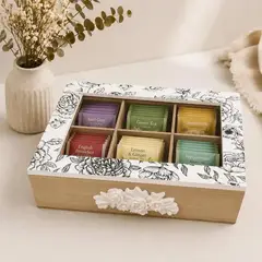 GENERICO - Caja Organizadora de Té con 6 Compartimentos y Tapa de Vidrio