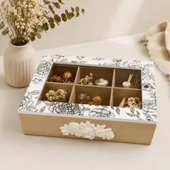GENERICO - Caja Organizadora de Té con 6 Compartimentos y Tapa de Vidrio