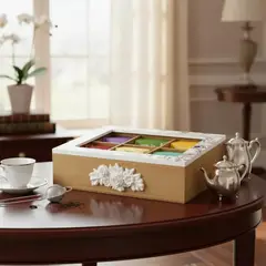 GENERICO - Caja Organizadora de Té con 6 Compartimentos y Tapa de Vidrio