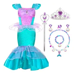 GIOIO - Vestido De Princesa De La Sirenita Ariel, Disfraz De Sirena Niña