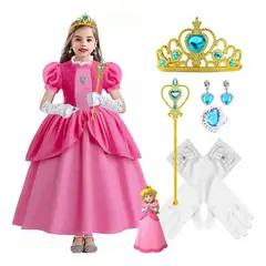 GIOIO - Disfraz De Princesa Peach Para Niñas Vestido Fiesta