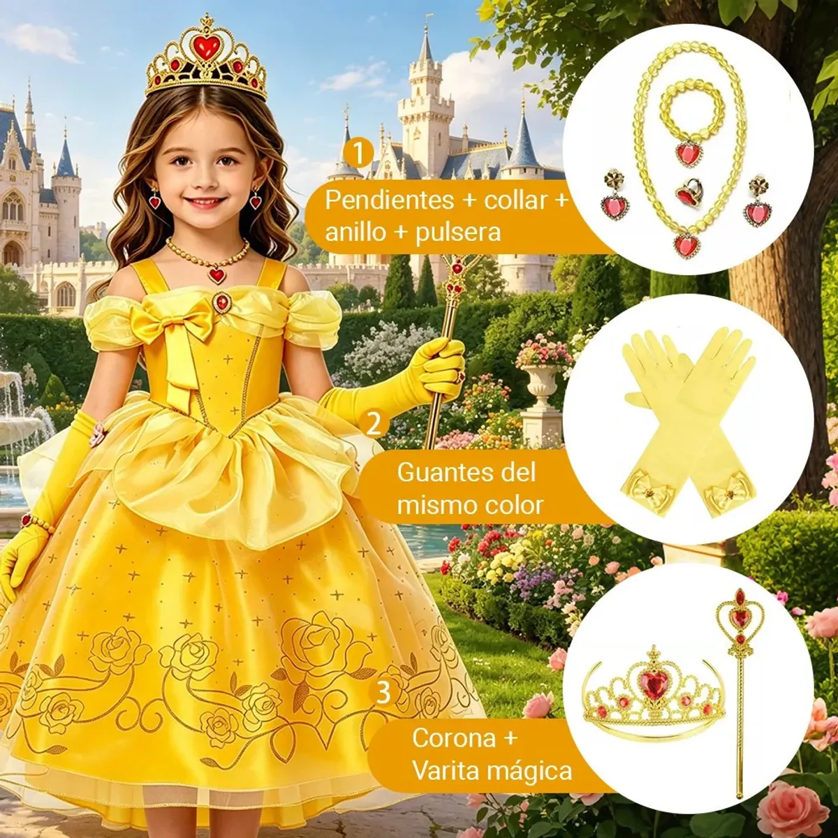 GIOIO - Vestido De Princesa Bella De Bella Y Bestia Para Niña
