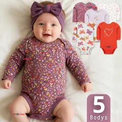TEDMIMAK - Pack 5 Bodys Manga Larga 100% Algodón Niña Pink Flowers