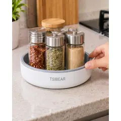 MYLHOGAR - Bandeja Organizadora Giratoria 360 Cocina Despensa Baño Blanco y Gris
