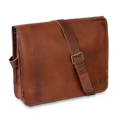FRANZ MOSSI - Maletín de cuero natural. Marrón Vintage. Notebook de 15,6