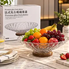 GENERICO - Centro de Mesa Frutera de Vidrio con Base Estilo Premium