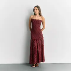 LOUNGE - Vestido Mujer Paradiso Largo Strapless Burdeo