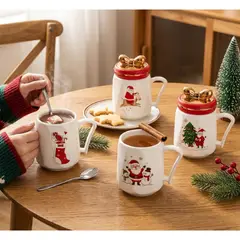 GENERICO - Tazas Con Tapa Navideña 450 mL Set 6