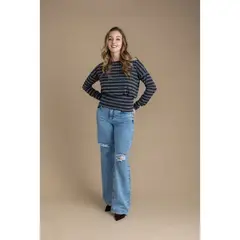 EFESIS - Polera Seren Regular Listada Cuello Bote Gris