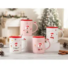GENERICO - Tazas Con Tapa Navideña 350 mL Set 6