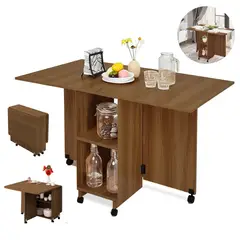 UENMI - Mesa De Comedor Plegable Rectangular Moderna Marrón