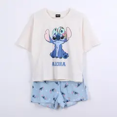 DISNEY - Pijama Manga Corta Mujer Lilo & Stitch Aloha Blanco