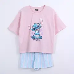 DISNEY - Pijama Manga Corta Mujer Lilo & Stitch Sentado Rosado