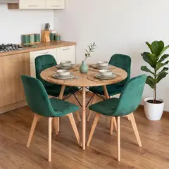 PANDALINO - Comedor Mesa Redonda Shanna 100 cm + 4 Sillas Vorak Verde Esmeralda