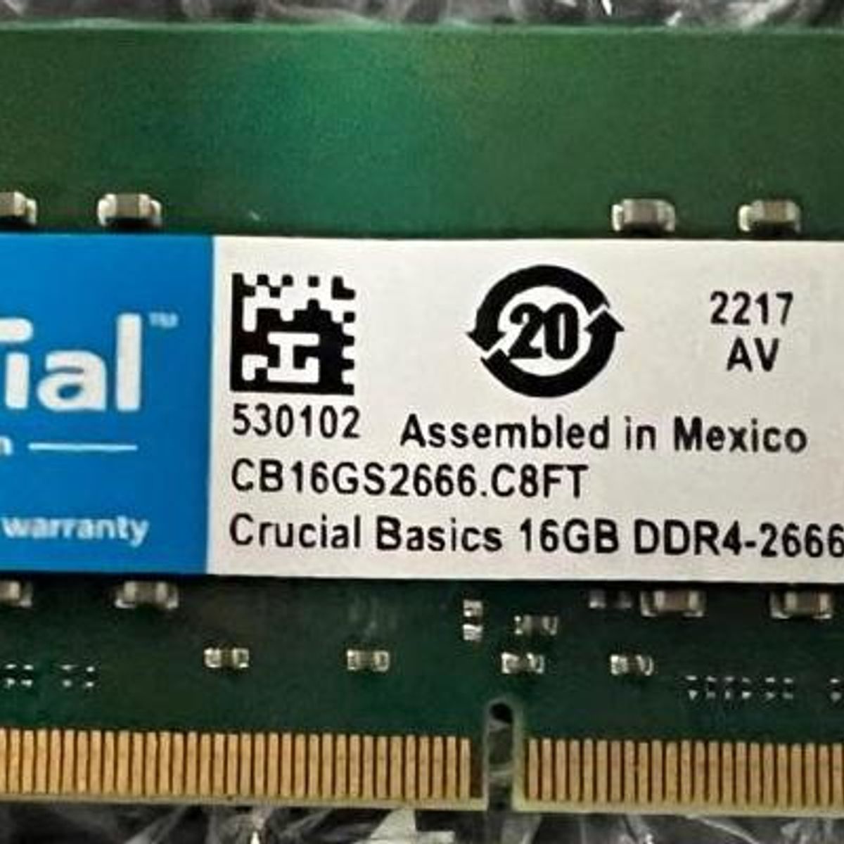 CRUCIAL - Memoria 16GB  RAM Crucial Basics DDR4, 2666MHz, CL19, SO-DIMM, CB16GS2666.C8FT