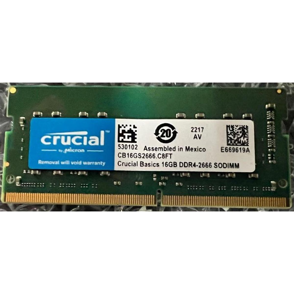CRUCIAL - Memoria 16GB  RAM Crucial Basics DDR4, 2666MHz, CL19, SO-DIMM, CB16GS2666.C8FT