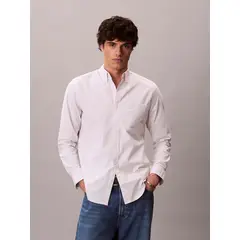 CALVIN KLEIN - Camisa Oxford de Rayas con Bolsillo Blanco