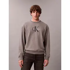 CALVIN KLEIN - Polerón de Felpa con Monograma Estampado Gris