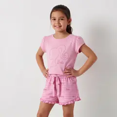BARBIE - Pijama Manga Corta Niña Logo Rosado