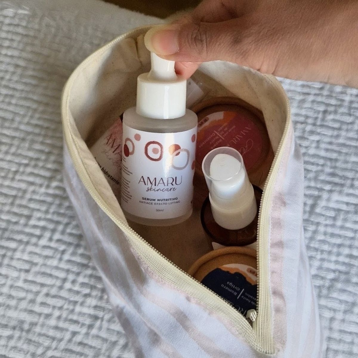 AMARU SKINCARE - Cosmetiquero de Algodón Neceser Organizador para Skincare y Viaje | Amaru