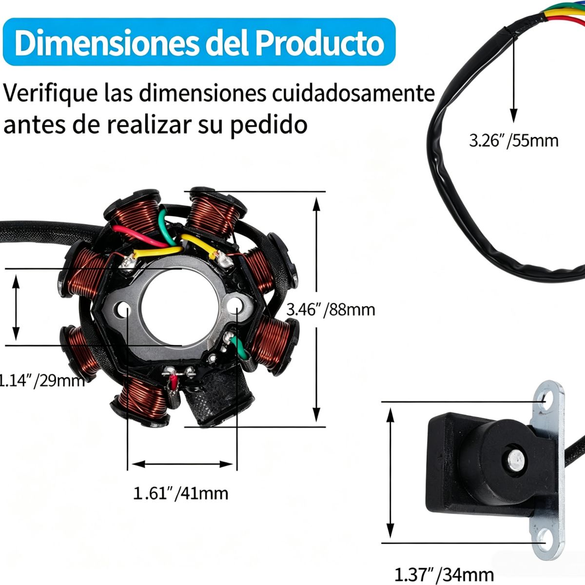GENERICO - Bobina Estator Magneto 8 Bobinas 5 Cables para Motor GY6 125cc y 150cc Scooter ATV