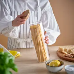 IKEA - Frasco de vidrio con tapa EKLATANT, vidrio incoloro/bambú, 1.8 l