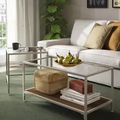IKEA - Mesas nido VITTSJÖ, set de 2, beige/vidrio, 90x50 cm