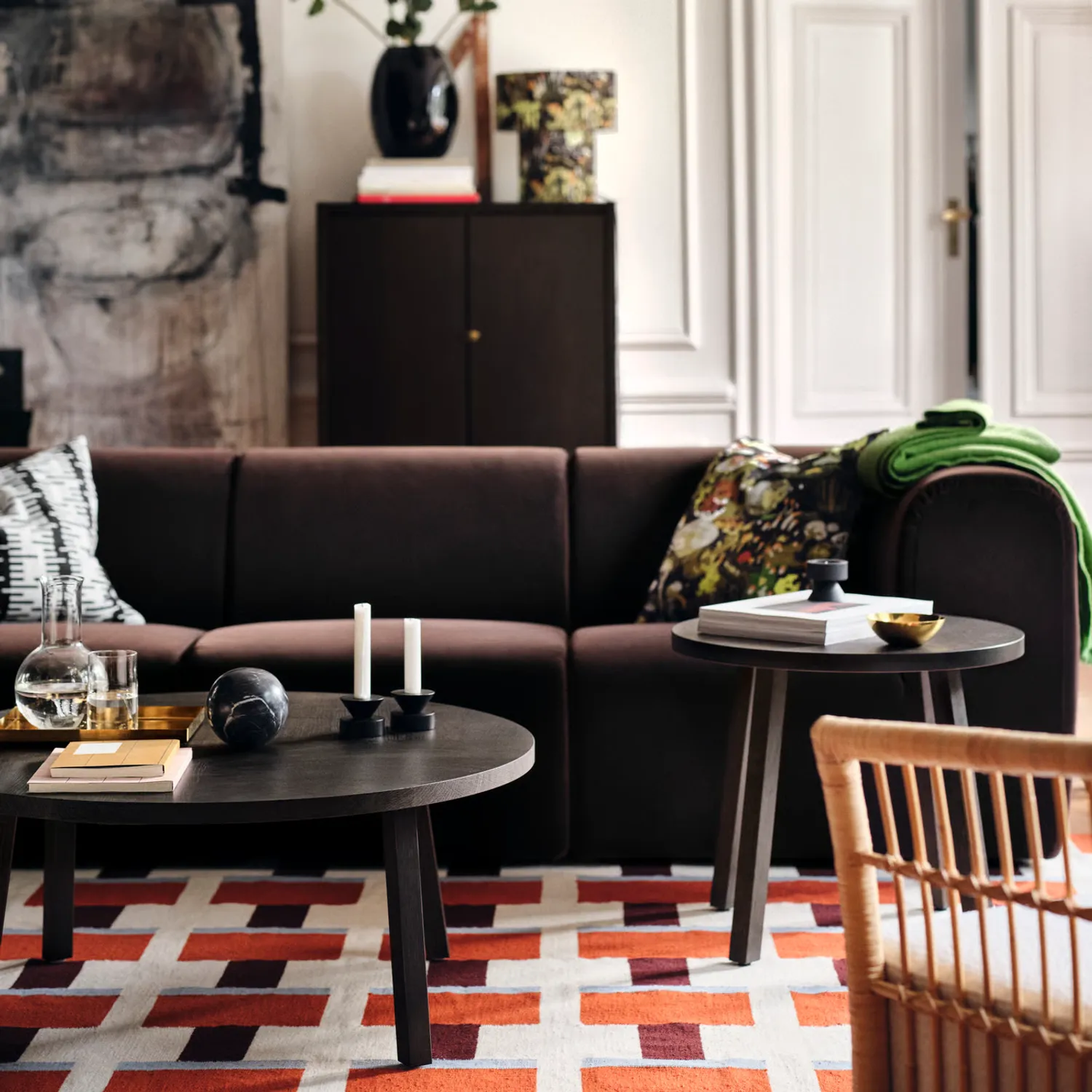 IKEA Alfombra STOCKHOLM 2025, blanco/café/azul costeño tejido a