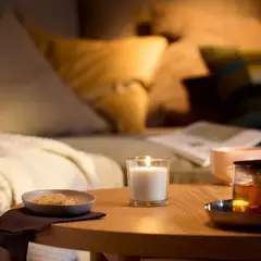 IKEA - Vela aromática en vaso LOTSFÅGEL, vainilla beige pálido, 40 hr