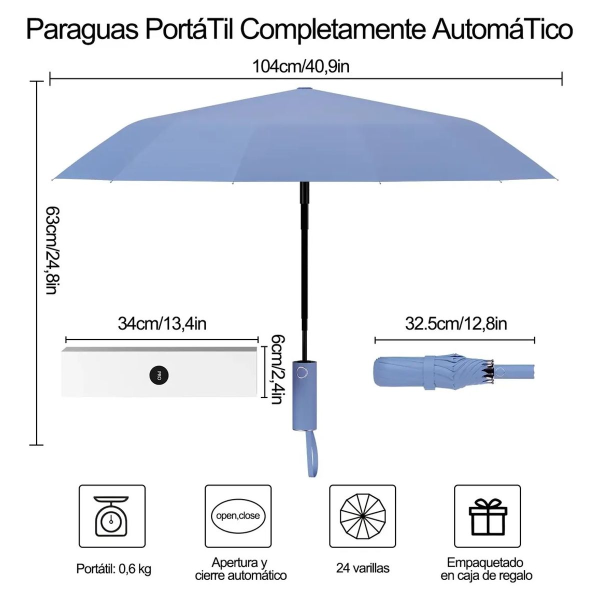 HALMAN - Paraguas Plegable Automático Anti-uv De 24 Varillas