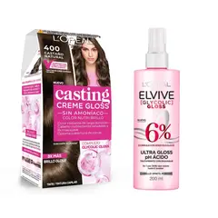LOREAL PARIS - Set Casting Crème Gloss 400 Castaño Natural + Elvive Glycolic Gloss Acidificante 200ml LOréal Paris