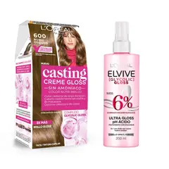 LOREAL PARIS - Set Tintura Crème Gloss 600 Rubio Oscuro+Elvive Glycolic Gloss Acidificante 200ml LOréal Paris