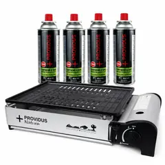 PROVIDUS - KIT PARRILLA CAMPING TOCOIHUE + 4 LATAS DE GAS