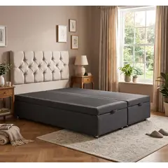MUEBLERIA LATINA - Cama Baul Funcional 2M Lino Marengo 2 Plazas Dividida