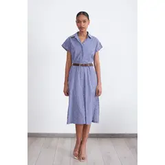 NICOPOLY - Vestido Rayas Camisero Celeste Mujer