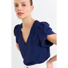 IO - Blusas Manga Corta Mujer Azul