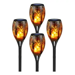 IRM - Antorchas Solares Led Para Jardin Pack X4 Efecto Llama Estaca Exterior Para Terraza Patio Quincho