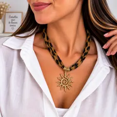 ACCESORIA - Collar Mujer Pañuelo Animal Print Leopardo Con Dije Sol