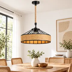 DOPA - Lampara Colgante Vintage Aluminio Cáñamo E27 40cm Decoracion
