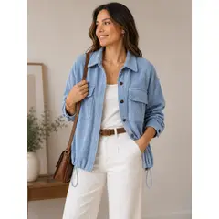 ACCESORIA - Chaqueta Mujer Cotelé Oversize Con Elástico Ajustable