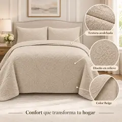 GENERICO - Quilt Wonder Queen Cubrecama Verano Reversible 220x240 Cm Beige 2 Fundas