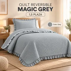 GENERICO - Cubrecama Quilt Magic 1.5 Plazas 170x240 Cm Verano Reversible Gris 1 Funda