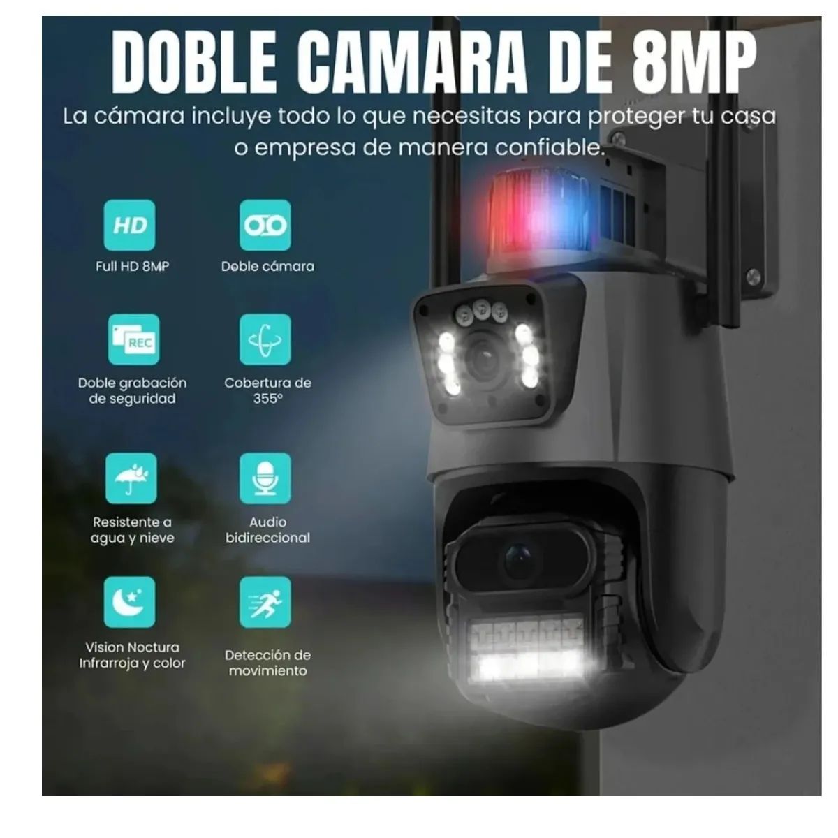 GENERICO - Cámara Domo Negra Wifi Doble Lente Full Hd Con Alarma Seguimiento baliza