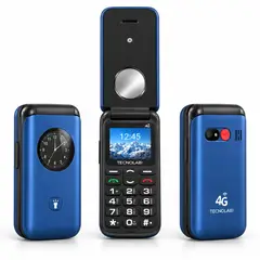 TECNOLAB - Celular Adulto Mayor 4G Tipo Almeja Liberado Botón SOS Azul