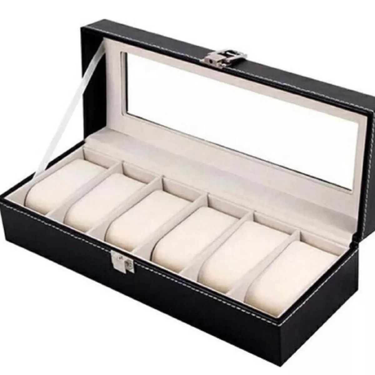 CHINA - Caja Organizadora Para 6 Relojes Con Tapa De Cristal Y Almohadillas De Cuero Elegante