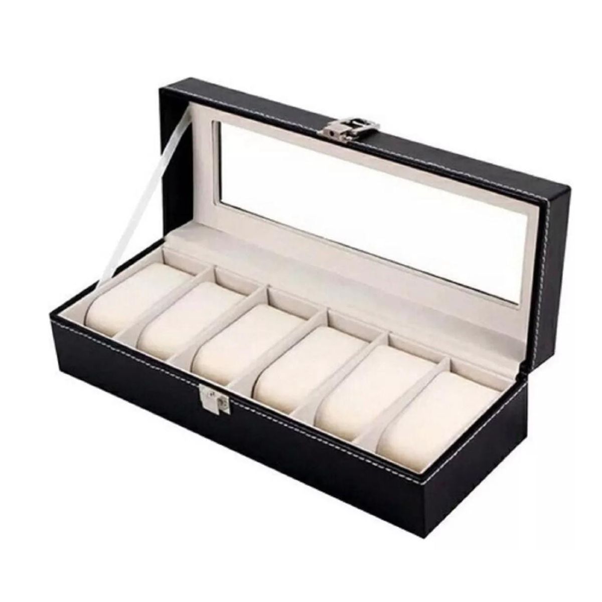 CHINA - Caja Organizadora Para 6 Relojes Con Tapa De Cristal Y Almohadillas De Cuero Elegante