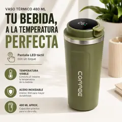 MOVI - Vaso Térmico 480 ml Acero Inoxidable con Pantalla de Temperatura TEMPCUP™ - Usalo en Casa u Oficina