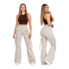 MC PRINS - Jeans Cargo Flare Push Up Acampanado Levanta Cola Corte Colombiano