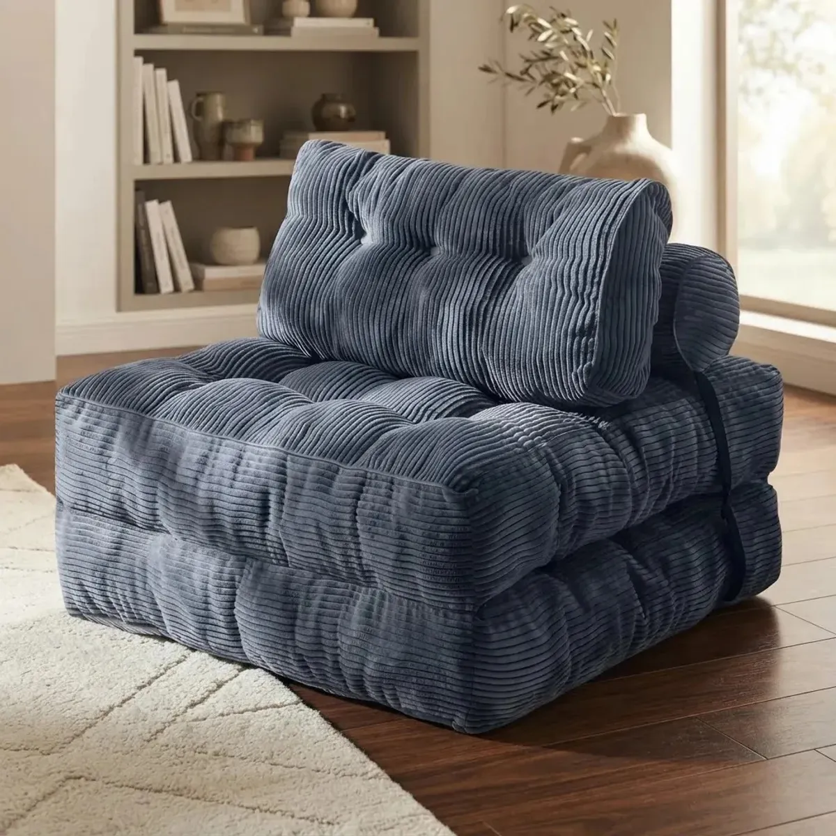 GENERICO - Sofa Cama Puff Plegable 155x81 cm Acolchado Butaca Convertible Gris
